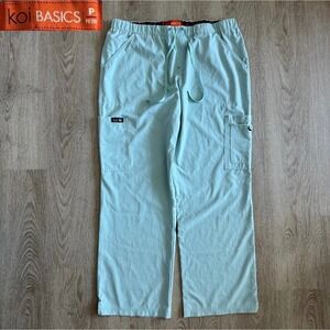 Koi Basics Holly Scrub Pants 731P Aqua Blue Large Petite Cargo Drawstring Waist